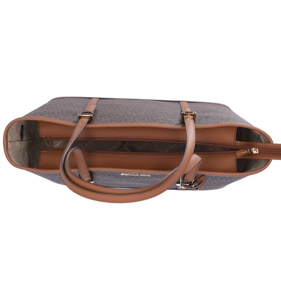 Michael Kors Jet Set Travel Large Shoulder Tote Handbag Bag Zip Brown Signature - Picture 5 of 6